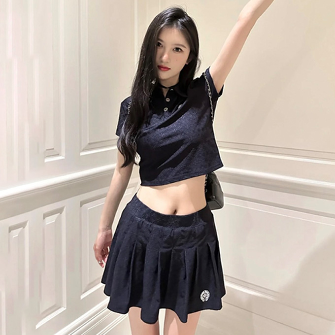 chrome hearts jacquard cropped polo shirt & skirt